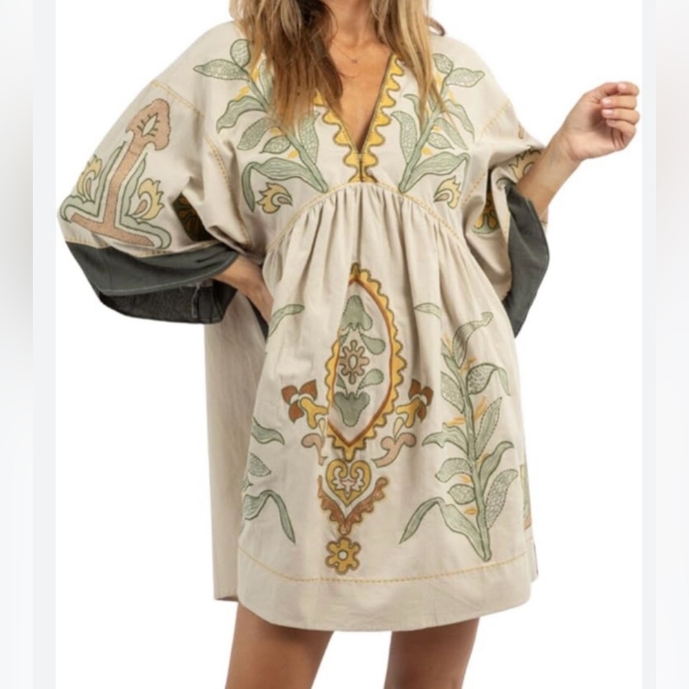 Joiemont Bohemian Embroidered Baby Doll Tunic Dress. NWT.